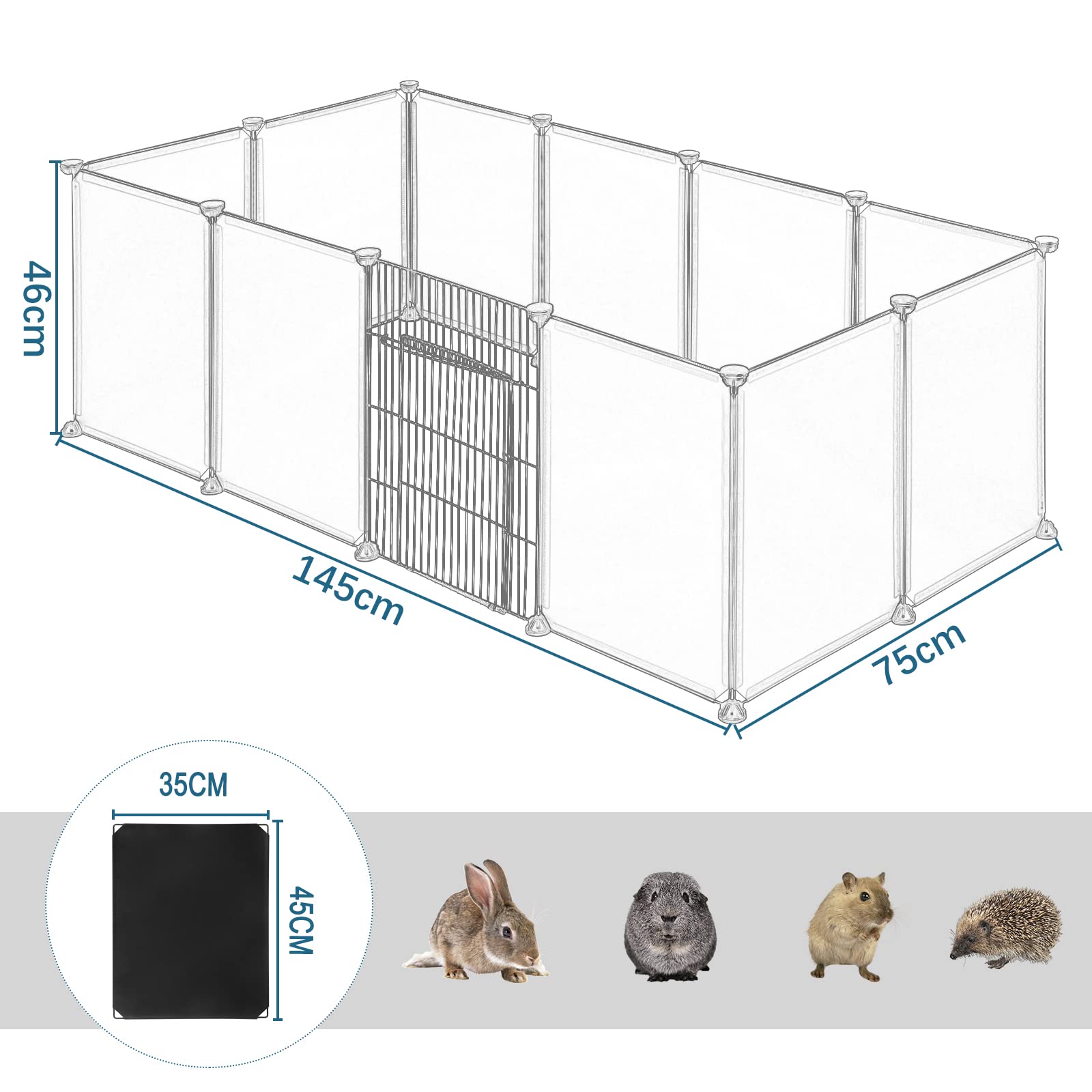 Parque para Mascotas DIY Alambre de Metal Ejercicio Recinto Modular Correr para Mascotas con Puerta Jaula para Animales pequeños para Conejillo de Indias Conejo Jerbo Erizo,Blanco,