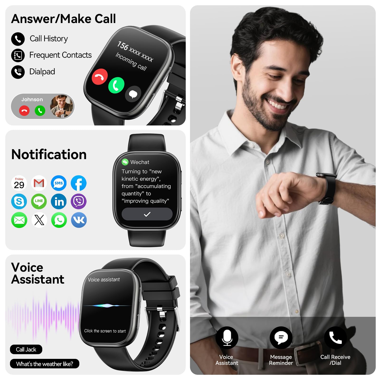 Hwagol smartwatch T8 Black -IT Smartwatch Damen Herren, 1.83" HD Fitnessuhr mit Telefonfunktion, Fitness Tracker mit SpO2 Pulsmesser Schlafmonitor Schrittzähler, 110+ Sportmodi Sportuhr