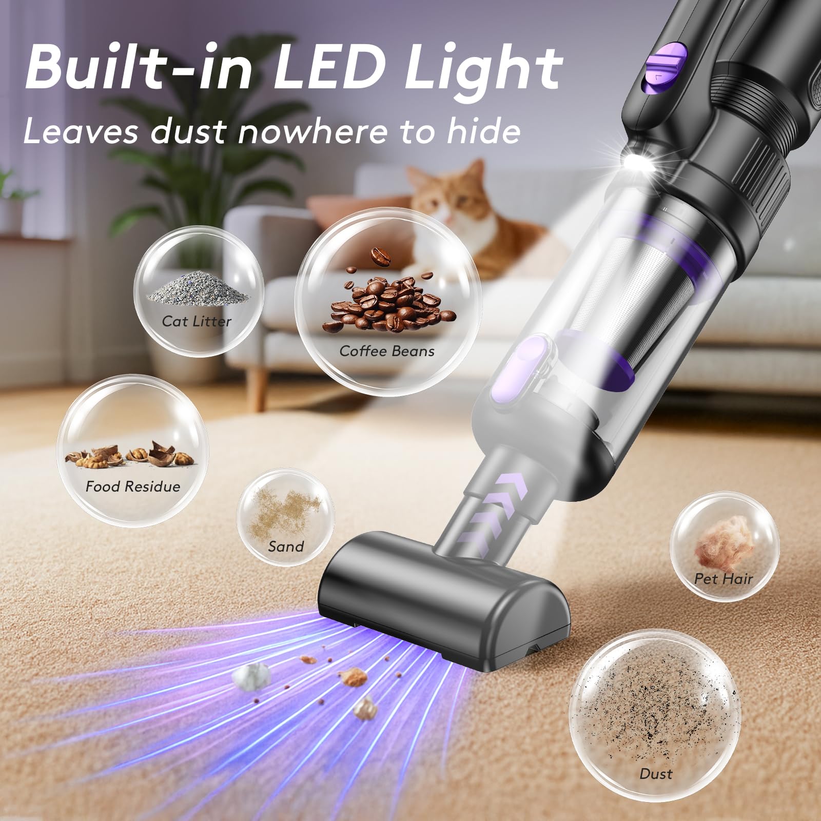 Car Vacuum Portable Cordless 20000Pa Mini Vacuum Cleaner Air Duster 130W Brushless Motor Handheld Vacuum Cordless with LED — view 3