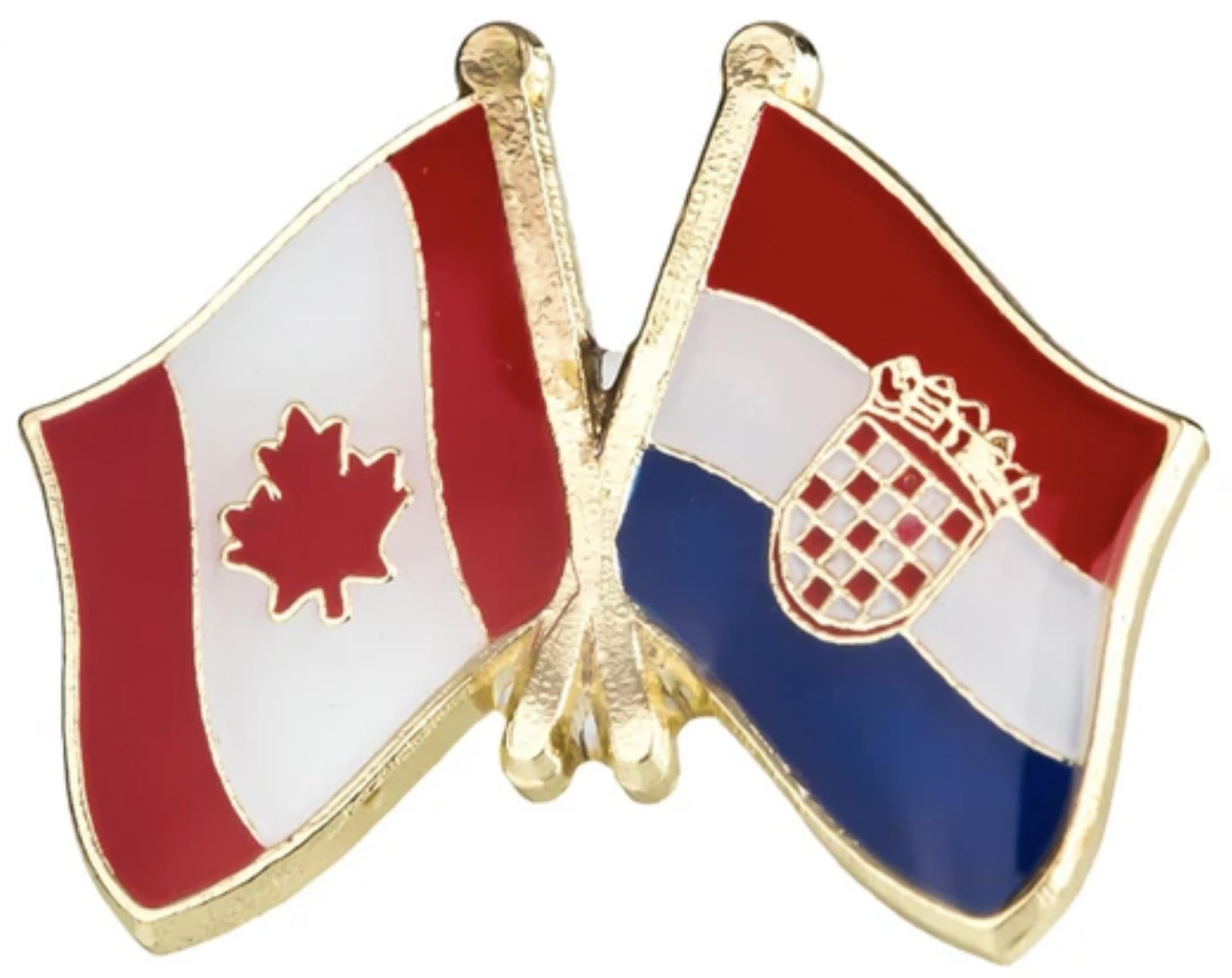 Canada Canadian National Flag Crossed Flags Friendship Love Alliance Allies 1"" Enamel Pin (Croatia/Croatian)