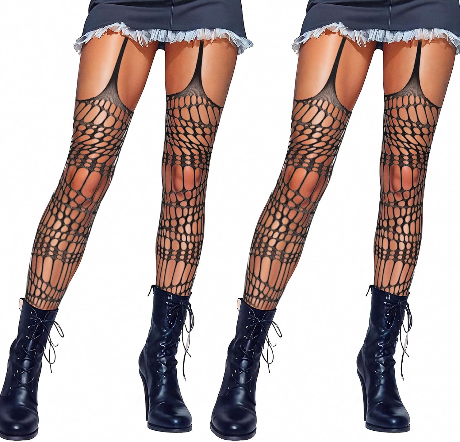 Lusofie 2 Pack Goth Tight Black Ripped Tights for Women Halloween Garter Tights Y2K Elastic Goth Fishnets Rave Fishnet Leggings for Punk Ripped Stockings Garter Stockings Suspender Pantyhose