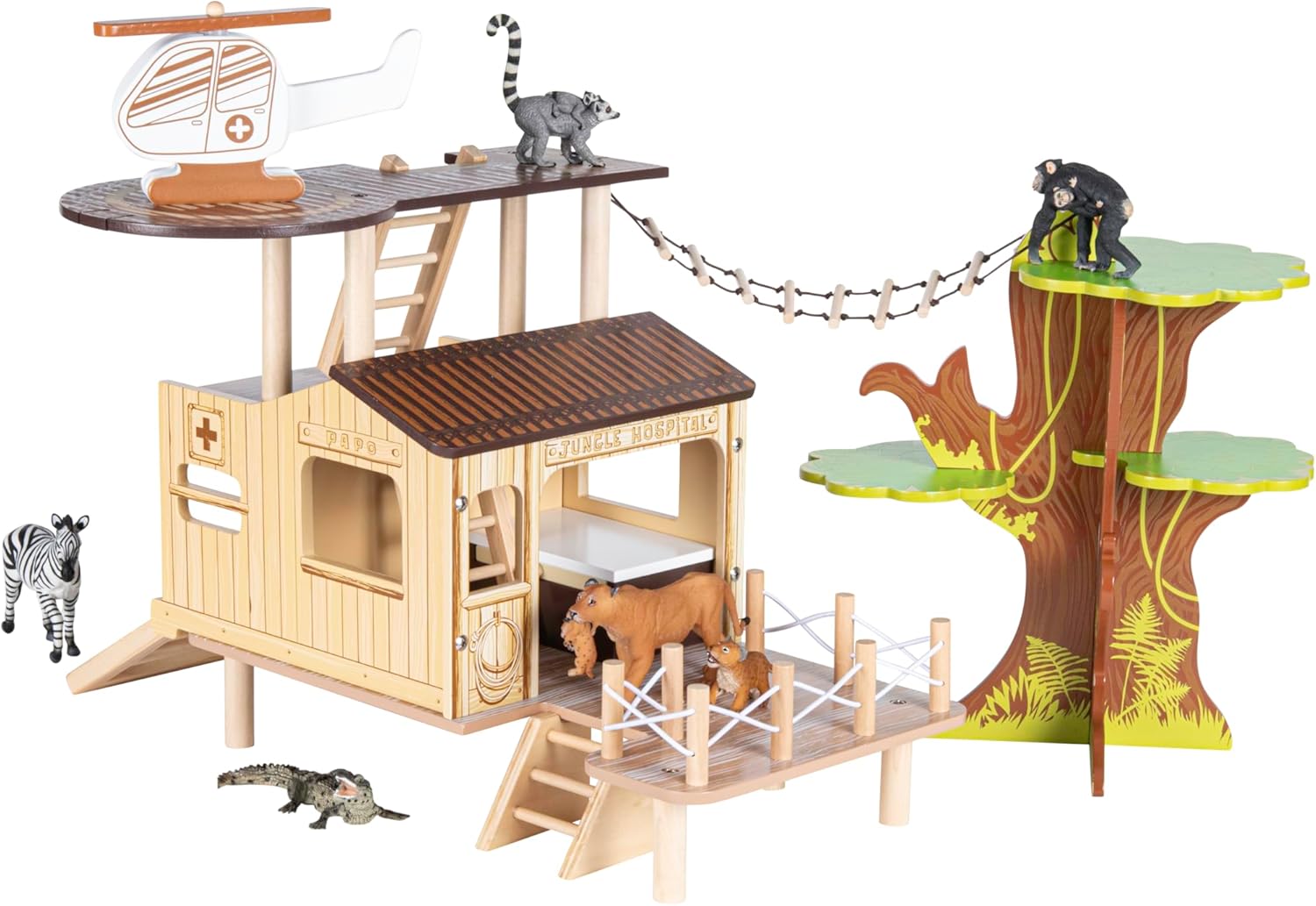 PAPO - Bush Hospital Ages 3+ - Wooden Play Environment - Exotic Animals Discovery - Collectible Children's Toy