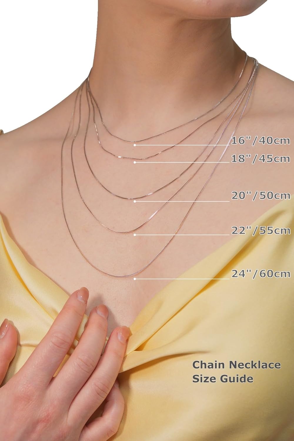 925 Sterling Silver Box Chain For Women, White Gold Plated, 0.8mm Thin Necklace Chain, 16" To 24" Lengths - Image 3