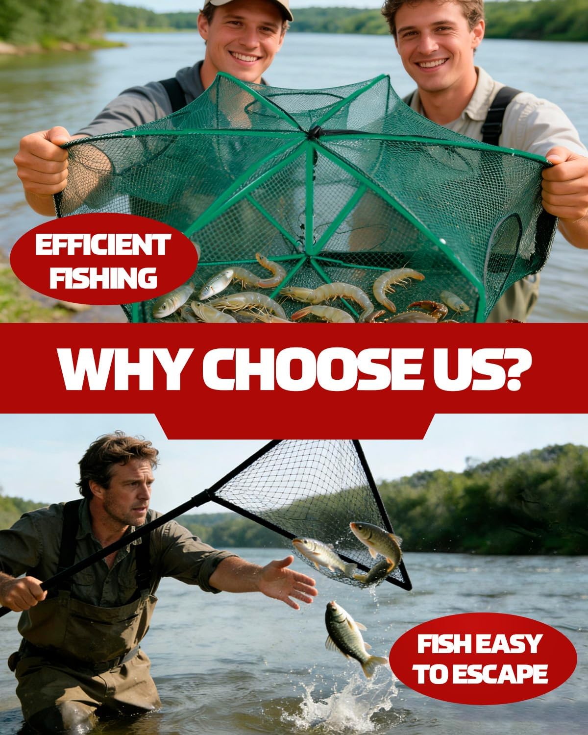 2 Pack Fishing Bait Trap Foldable Fish Net,Multilateral Folding Fishing Bait Trap with Auto-Fold,6 Hole Collapsible Cast Net Cage for Minnow,Crawfish,Crab & Shrimp - Easy UseFishing Accessories