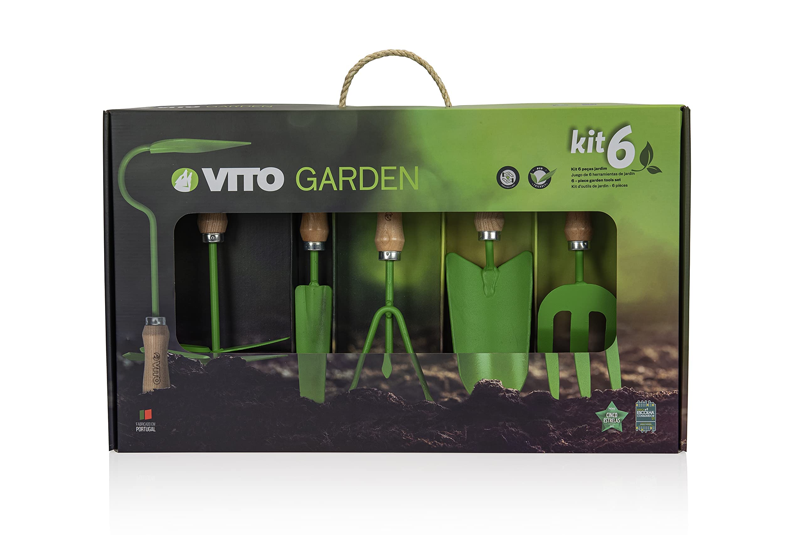 VITO Garden – zestaw narzędzi ogrodowych, 6-częściowy, kielnia do kwiatów, pazur, widelec do kwiatów – do ogrodu i na balkon – wysokiej jakości narzędzia ogrodowe ze stali – ręczne wykonanie w