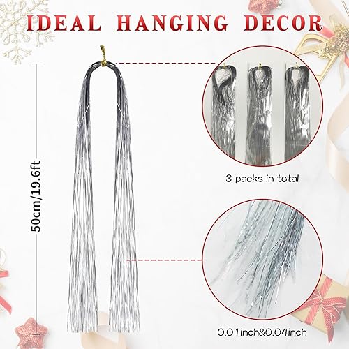 Miniatura 2 de Paquete de 3 flecos plateados de oropel de carámbano de Navidad  1000 hebras de oropel de carámbano cada paquete  Cortina de oropel de árbol de
