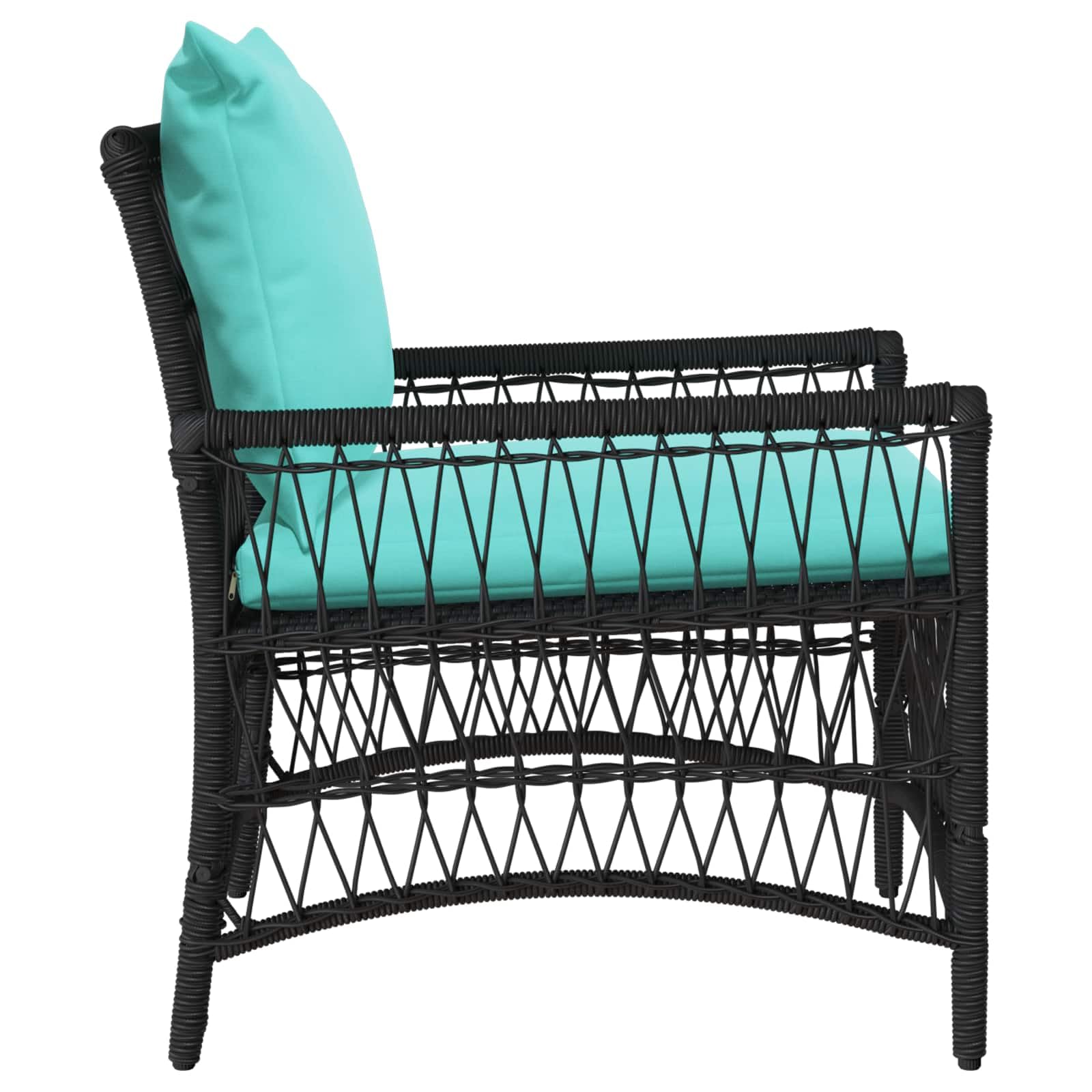 Krzeslo Ogrodowe Polirattan Czarny z Poduszka 73x61x77 cm Ogrodowe Krzeslo Balkonowe z Stalowa Rama, Wodoodporne Siedzisko Tarasowe Ergonomiczne, 110 kg