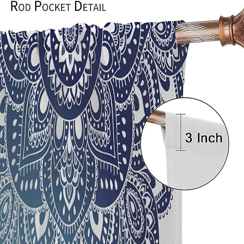 Miniatura 6 de Cortina opaca con diseño de mandala oriental con bolsillo para cortinero, sala de estar, comedor, cocina, dormitorio, 2 paneles de 42 x 45 pulgadas