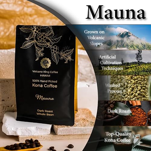 Miniatura 2 de Hawaiian Kona Café en grano entero, origen único, grado elegante, tostado oscuro, 100% seleccionado a mano de nuestra finca de café en Hawái (Mauna,
