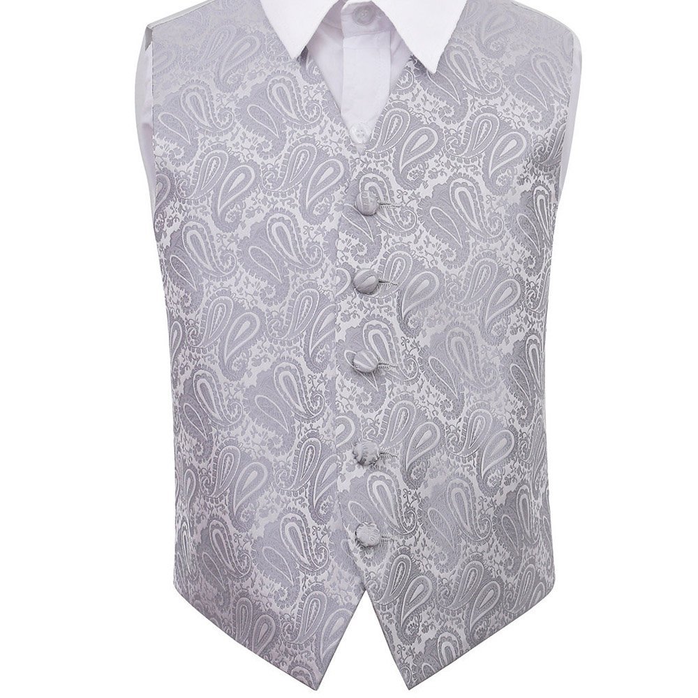 Dqt Boys Silver Paisley Floral Wedding Waistcoat Vest – Page Formal Suit – 34" (13-14 Years)