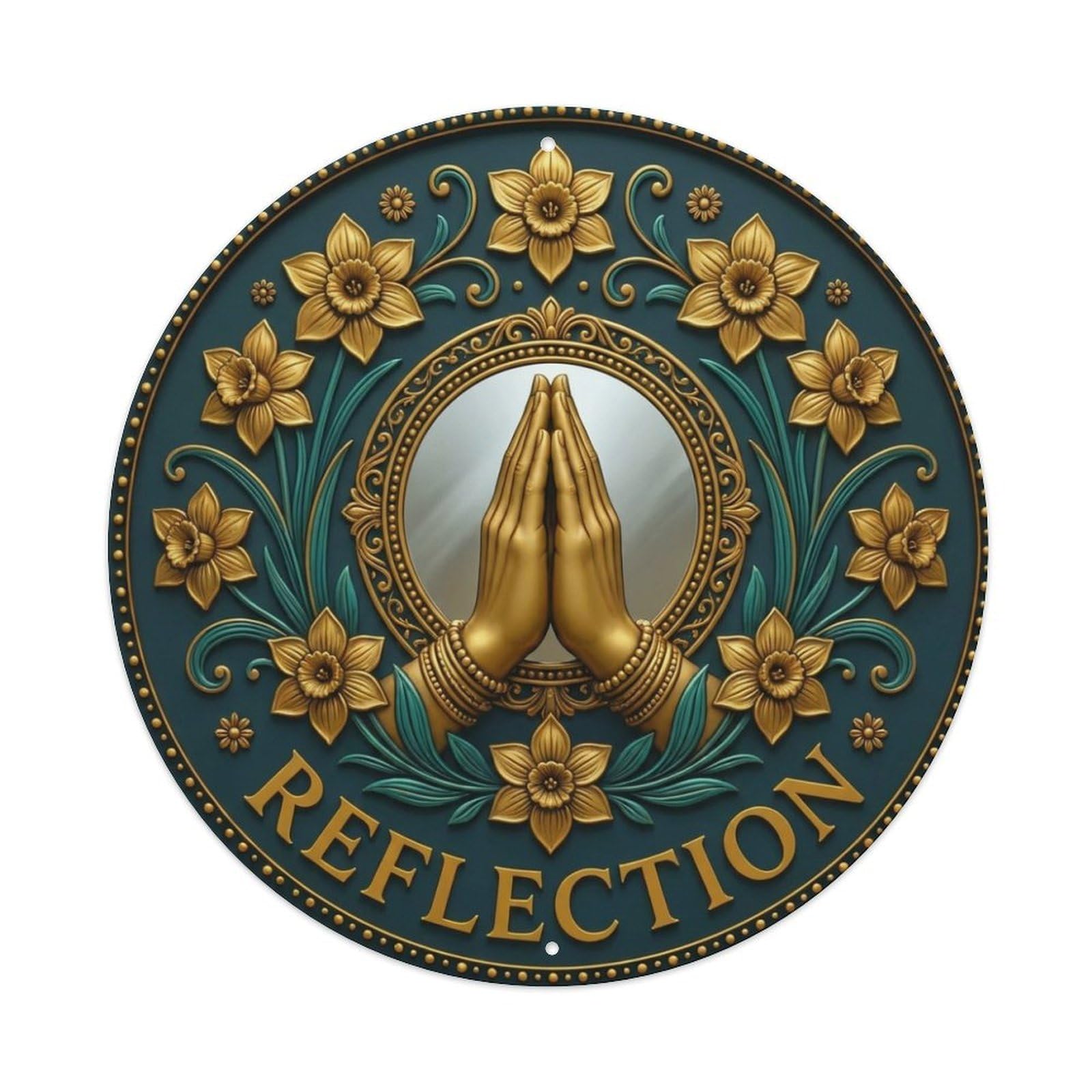 Fyrn Style Metal Tin Sign Vintage Namaste Praying Hands Reflection Flower Zen Yoga