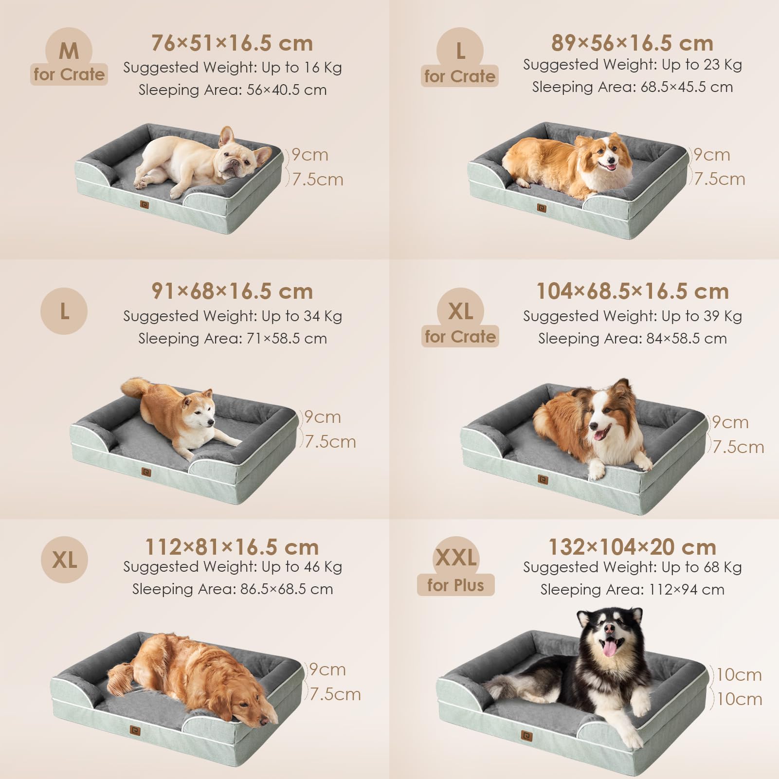 EHEYCIGA Cuccia Cane Interno Taglia Grande, Cuscino Cane Impermeabile Sfoderabile e Lavabile, Letto per Cani con tre Lati Rialzati Ortopedico, Cuccia Divano per Cani, Verde, 112x81x16cm