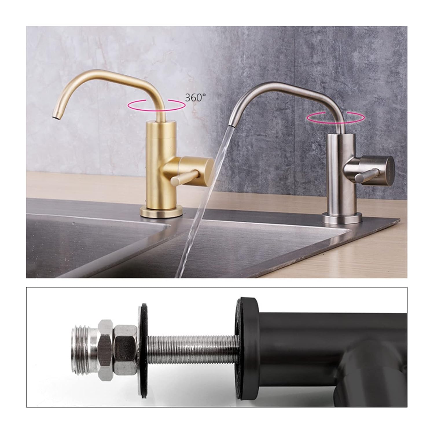 Kitchen Water Filter Faucet Stainless Steel 1/4'' 1/2 ''Connect Hose Reverse Osmosis Filters Parts Purifier Direct Drinking Tap (Color : Black)