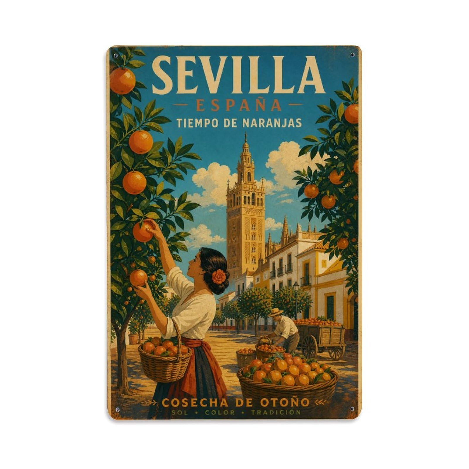 Metal Tin Sign Vintage Travel Seville Spain