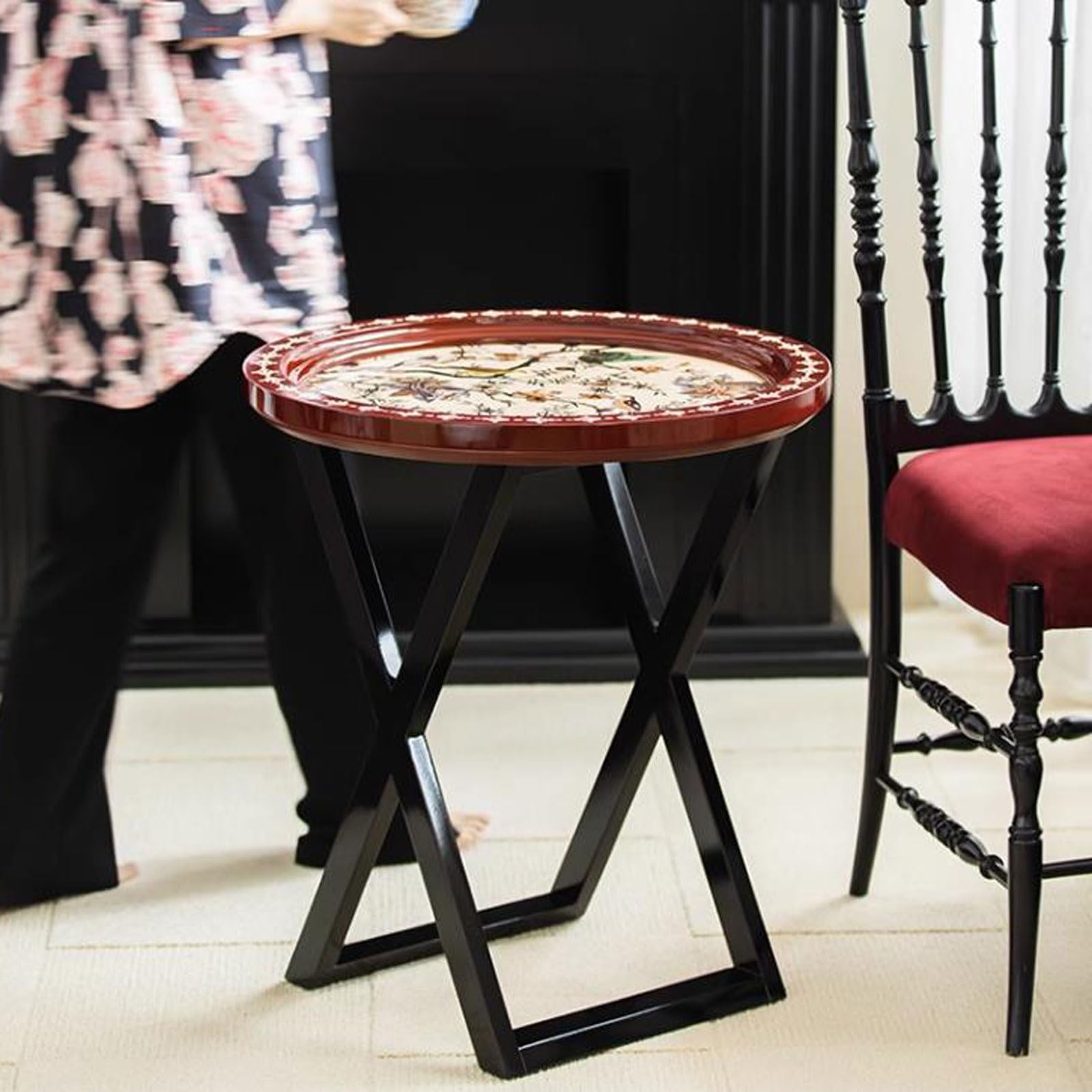 Stolik boczny do sofy Stolik boczny z malowanym blatem, mały stolik końcowy do salonu, sypialni, balkonu, biura, nowoczesny litego drewna nocny Home Decor(Red)