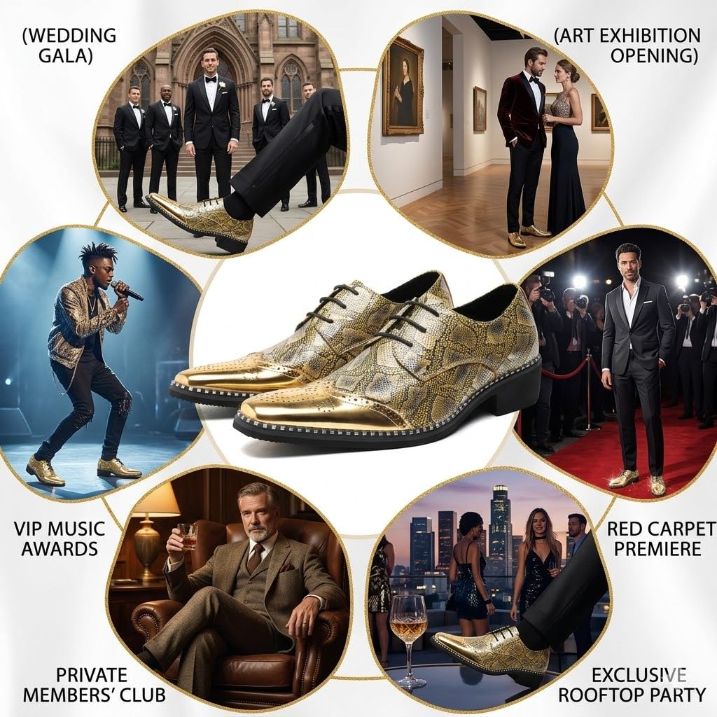 Zapatos de Vestir Hombre, Oxford Estampado de Serpiente con Puntera Metálica, Calzado Elegante para Fiesta, Boda, Oficina