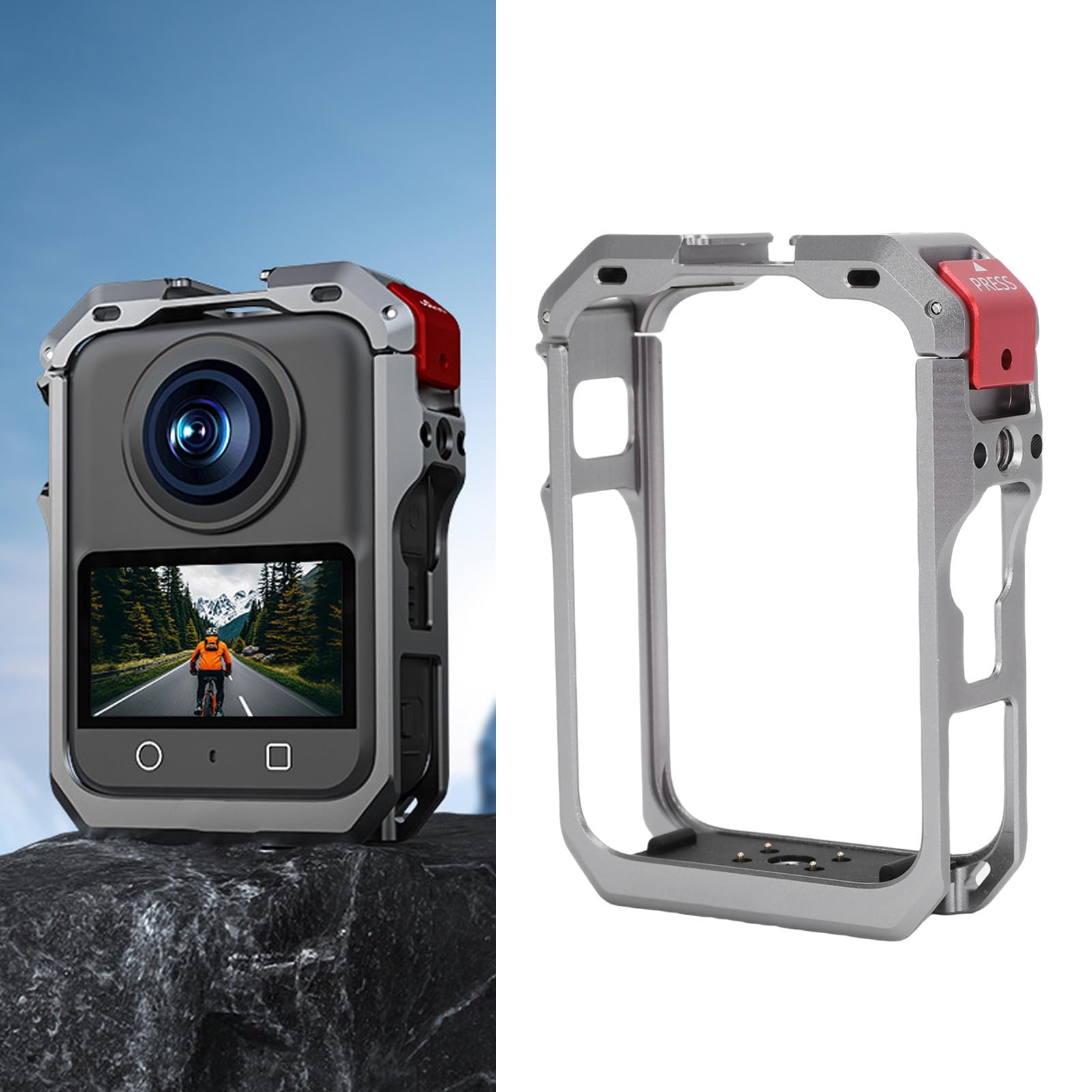 Fabater Cadre de Protection de Cage de Caméra, Boîtier de Caméra en Métal Durable avec Sabot Froid et Ports à Vis, pour Vloggers et Créateurs de Contenu (Grey)