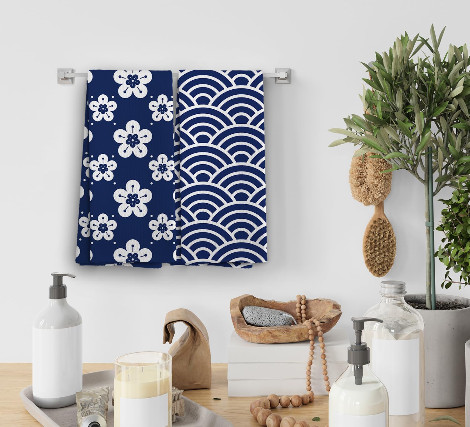 Blaue Blumen Küchentücher Set – 2er Pack, 40x61 Cm, Saugstarkes Polyester Mit Floralem Druck