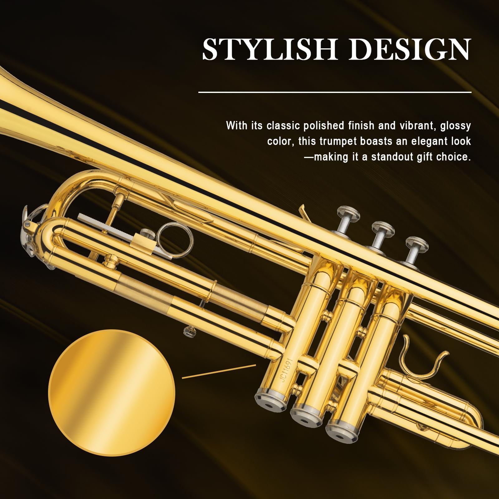 SONICAKE Trompette Bb Standard pour Débutants, Trompette Étudiante en Laiton Doré avec Étui Rigide, Embouchure 7C, Gants QTP-01