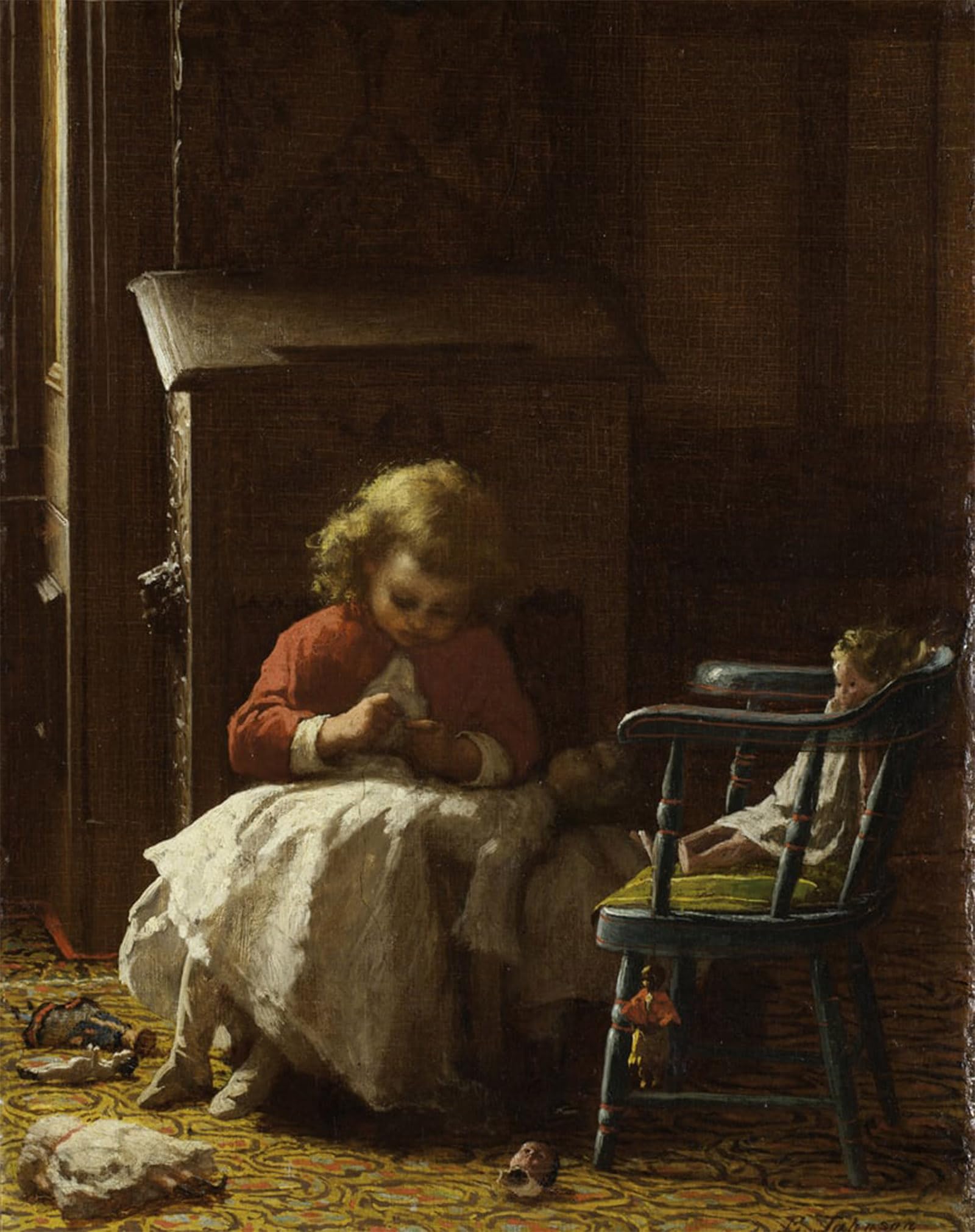 Artxlxxbn No Frame Famous Art Print Poster Vintage Wall Art Family Cares By Eastman Johnson Canvas Art Poster For Home Decor 60X90cm