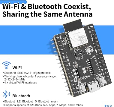 ESP32 ESP32-C3 ESP-WROOM-32 Development Board Kits, 15 GPIO CH340 Micro USB WiFi + Bluetooth Dual Cores Microcontroller Processor Compatible with Arduino IDE NodeMCU