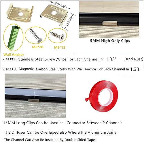 Miniatura 13 de Paquete de 6 tiras LED de aluminio montadas en superficie de 16 pulgadas con difusor anti UV, mejora tu iluminación con estilo y funcionalidad