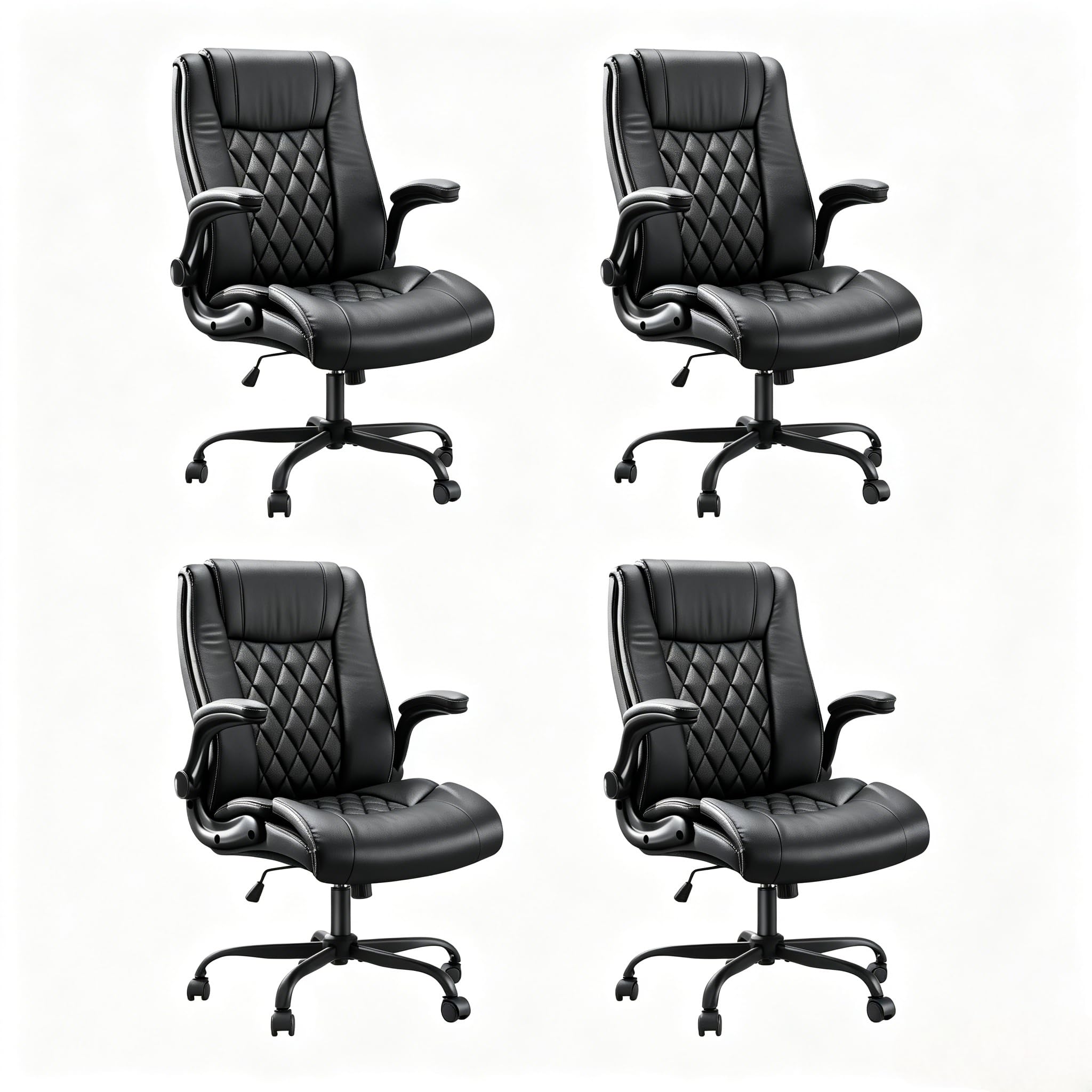 Marsail Executive Office Chair with Flip-up Armrests,PU Leather Ergonomic Office Chair with Tilt Function Height-Adjustable Swivel Rolling for Home Office Working,4PCS