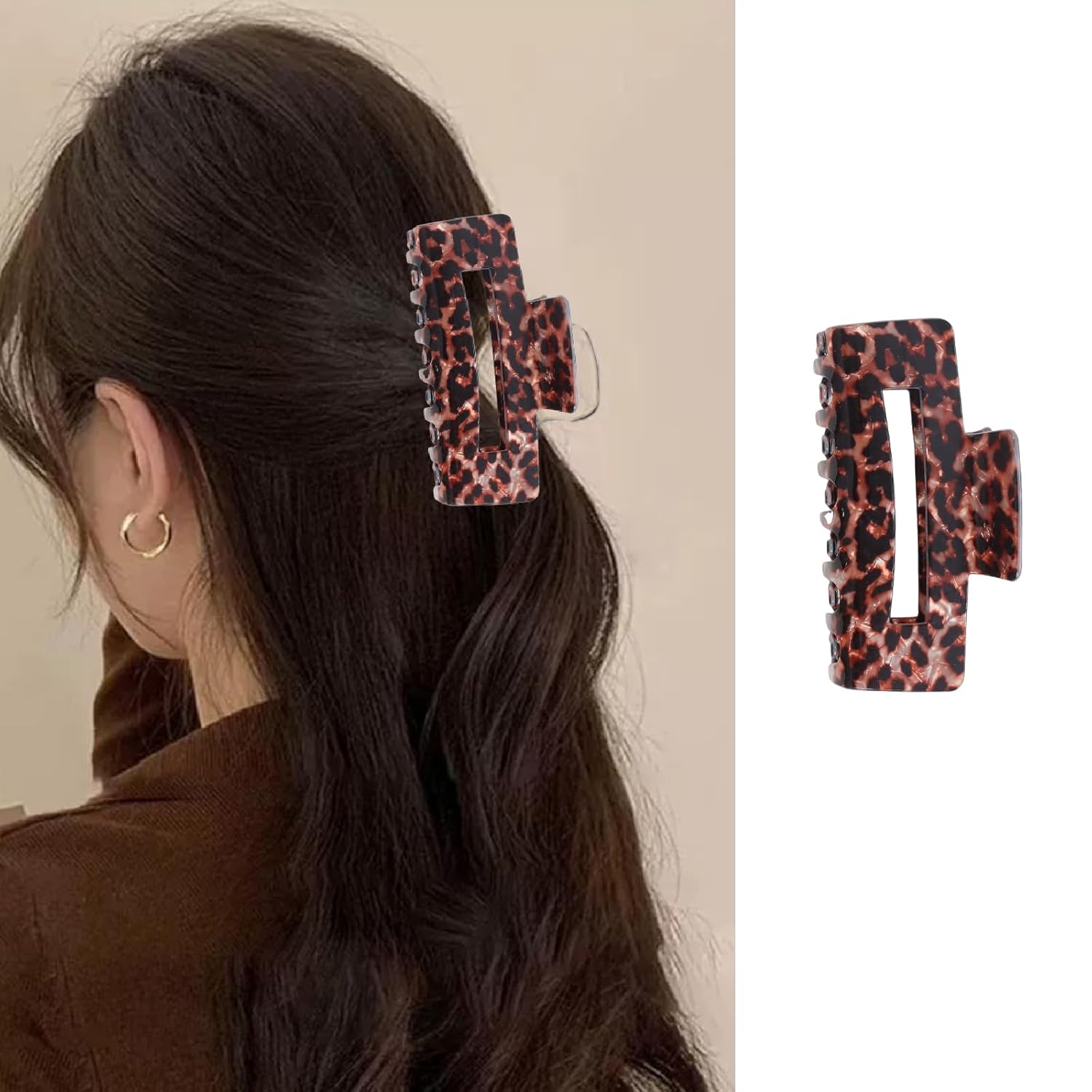 Fall Leopard Print Hair Clips Elegant Dark Brown Leopard Print Hair Claw Medium Acrylic Hair Claw Clips Strong Hold Jaw Clips Nonslip Hair Clamps Claw Autumn Winter Hair Clip Accessories for Women