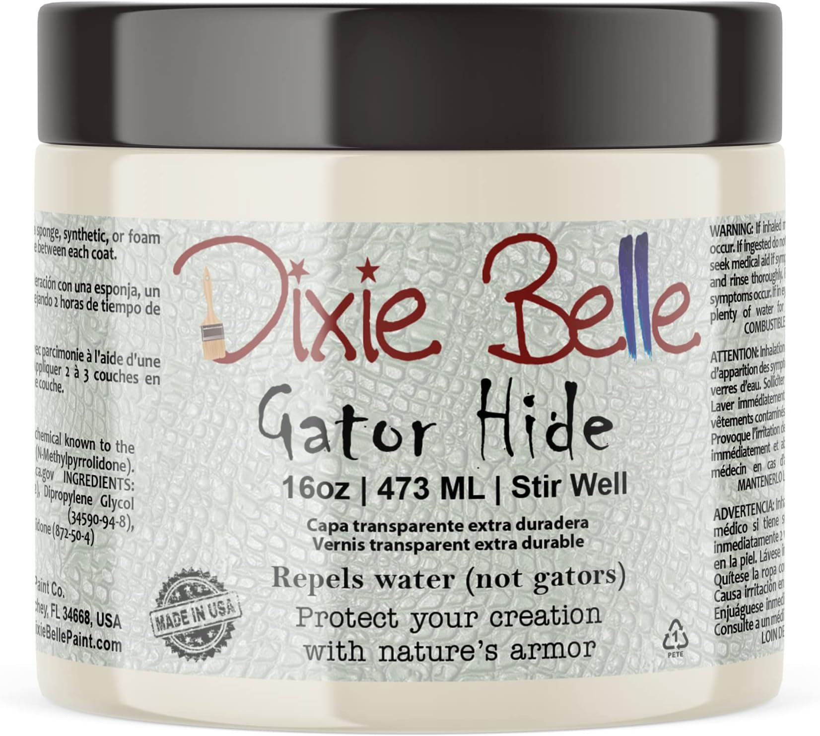 Dixie Belle Gator Hide Polyacrylic Topcoat (16oz) - Durable, Non-Yellowing Protective Finish for Furniture, Cabinets & DIY Projects - UV Ray & Water-Resistant Clear Coat Paint
