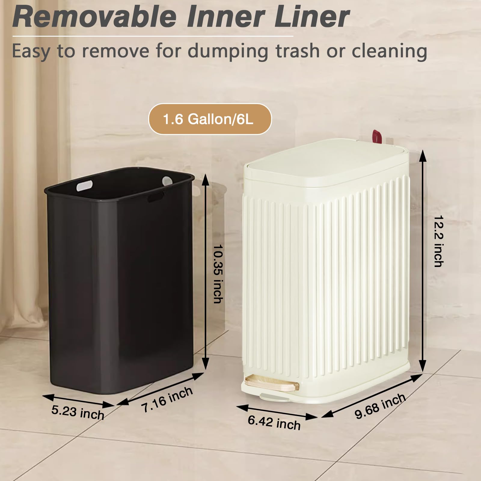 Poubelle 3 Ou 5 Litres Acier Inoxydable Fermeture Douce Avec Récipient Intérieur Riku Salle De