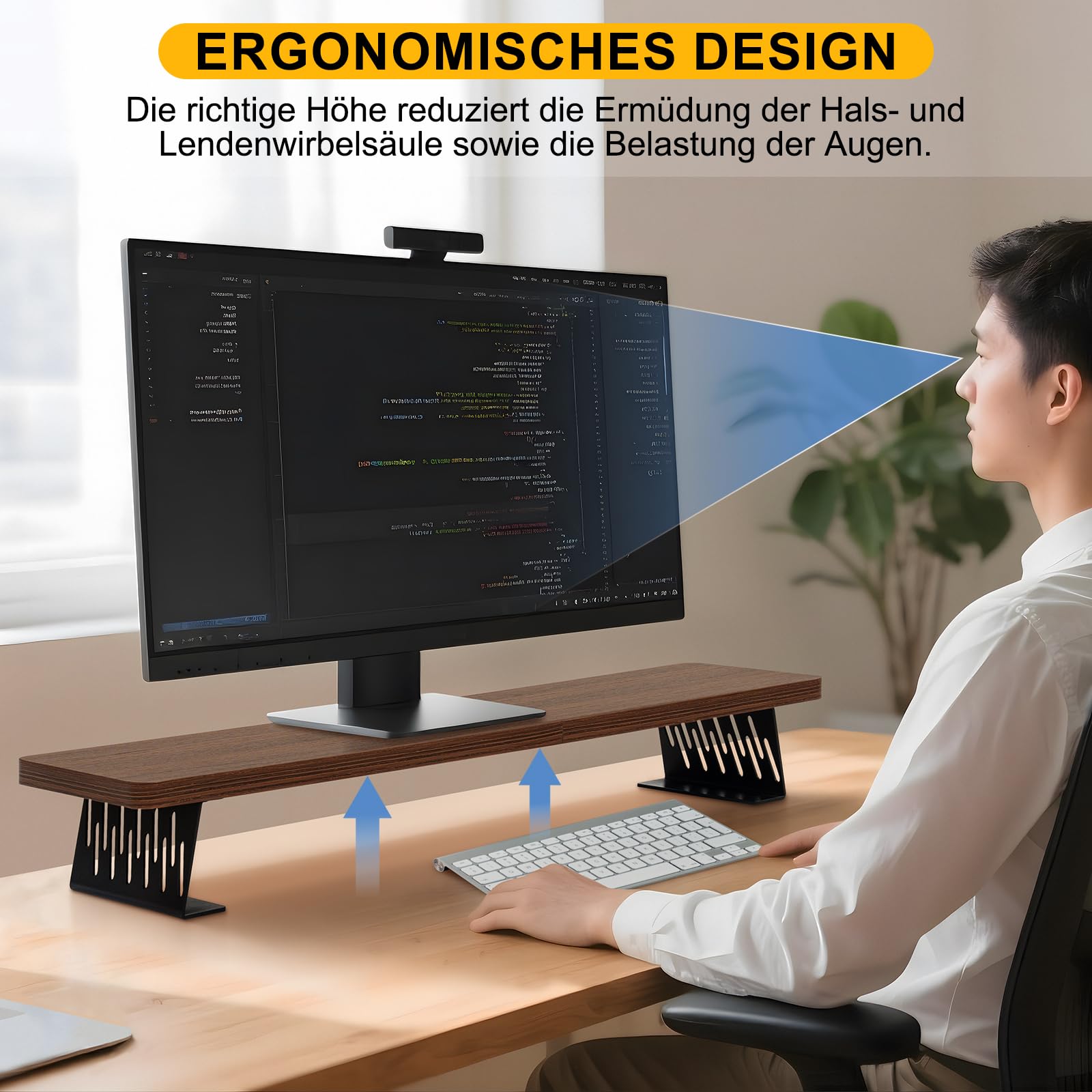 Monitorständer Holz 80cm mit Metallfüße, Braun, für Laptop PC TV