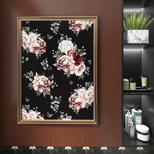 Miniatura 4 de Wallercity Papel tapiz vintage de rosas florales, papel tapiz bohemio para despegar y pegar, papel tapiz floral retro con rosas negrasrosa, papel de