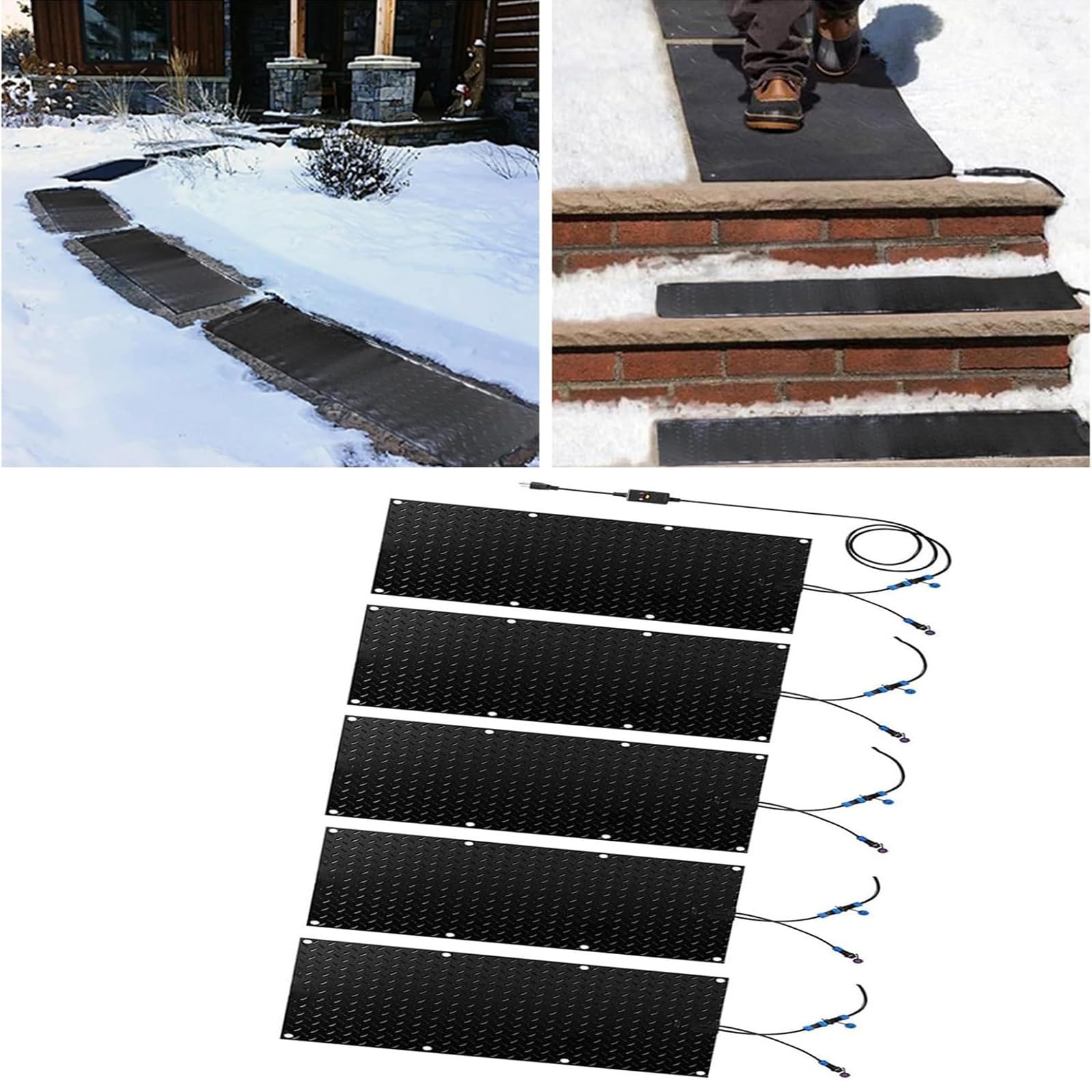 Tapis de fonte de neige pour utilisation en extérieur : tapis antidérapant pour passerelles d'hiver et escaliers pour une élimination rapide de la neige (40 x 160 cm x 5 pièces)