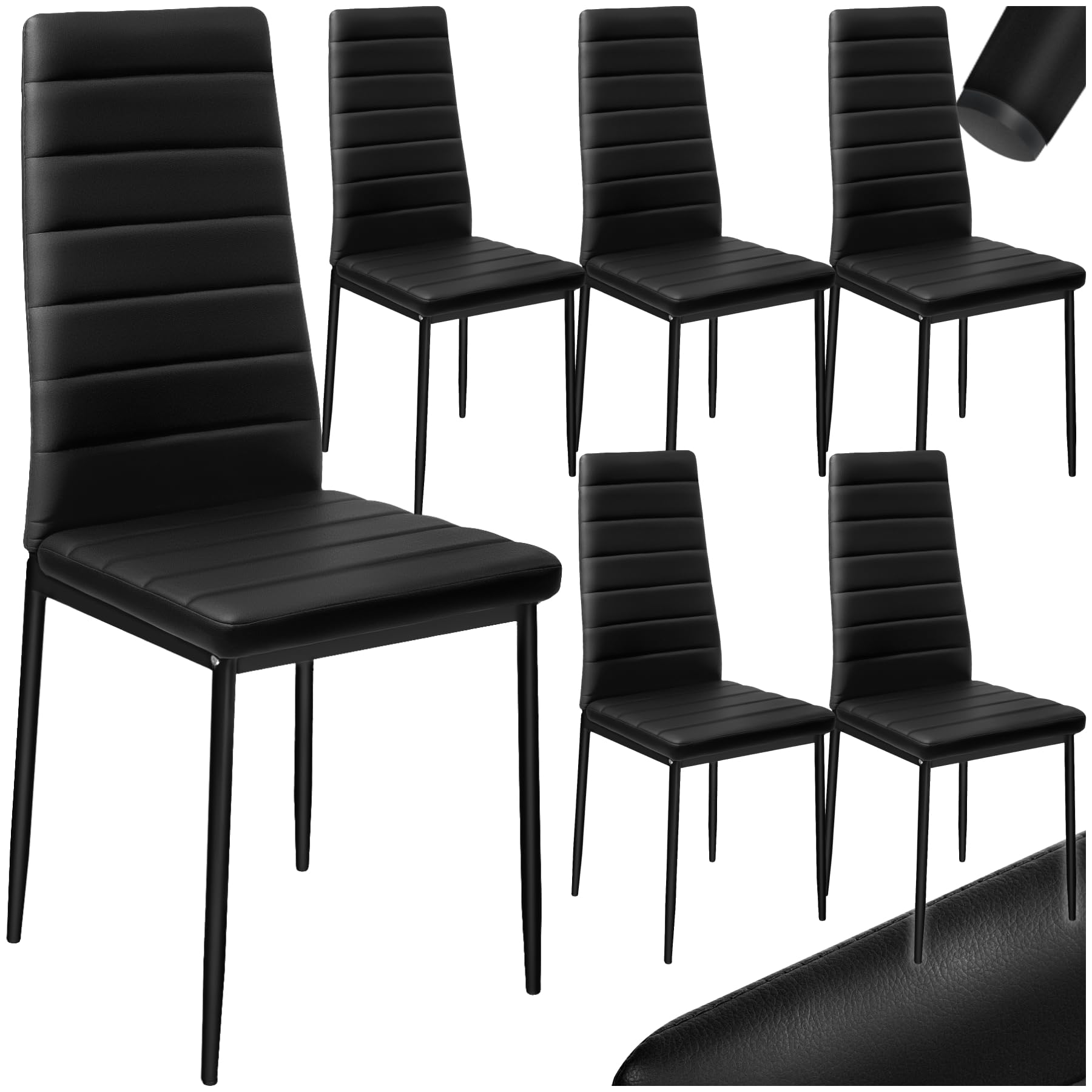 tectake® Set 6 Sedie Sala da Pranzo, Sedie Cucina in Similpelle, Gambe in Acciaio, Sedie da Pranzo Moderne dal Design Elegante, Sedie da Cucina Antiscivolo - Nero