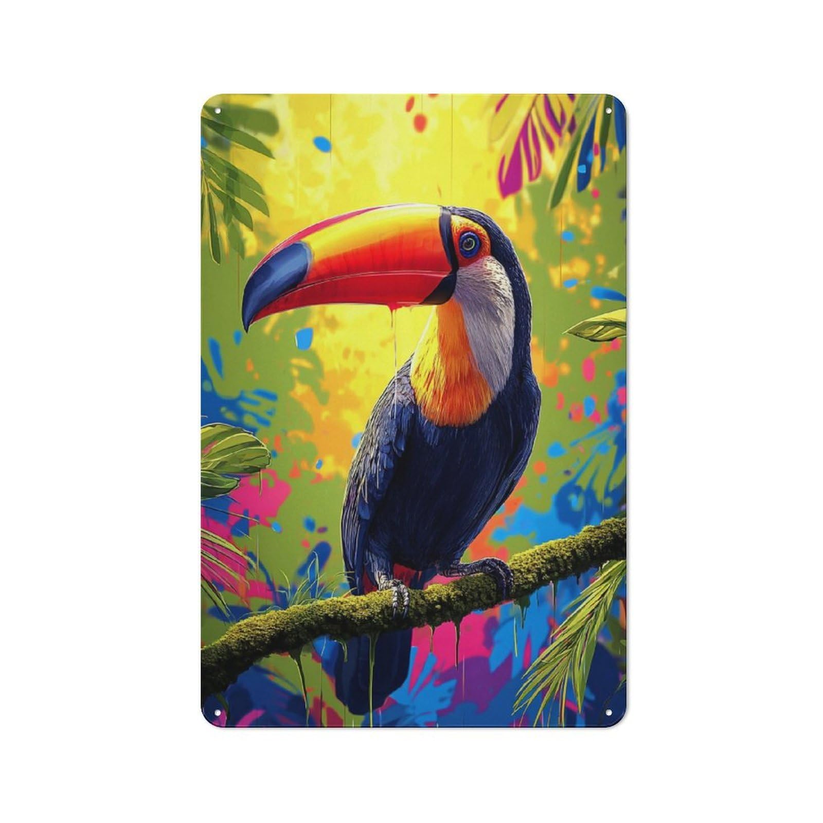 Junmoney Rainbow Toucan In Tropical Paradise 30X20cm Rustic Tin Sign With For Living Room Or Hallway, For Vintage Wall Decor Fans, For Themed Room Decoration