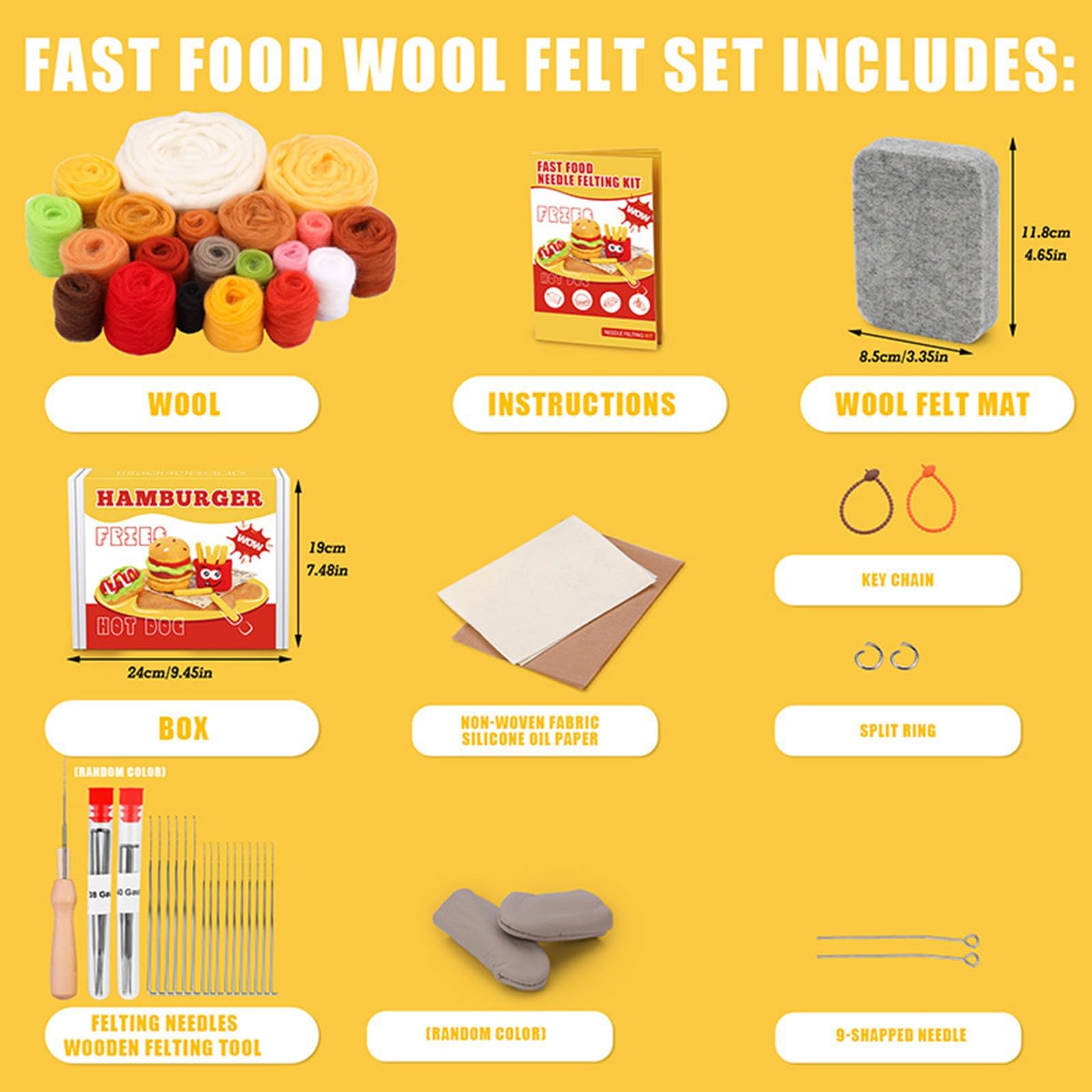 Juego de Lana de Fieltro, paquete de 3 herramientas de fieltro de lana de comida rápida, kit de inicio de fieltro con aguja que incluye herramientas básicas de fieltro con aguja, instrucciones