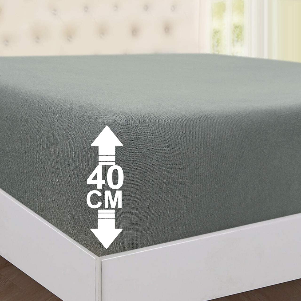 Extra Deep 40cm Fitted Sheet Bed Sheet Polly Cotton Single Double King Size (Single, Grey)