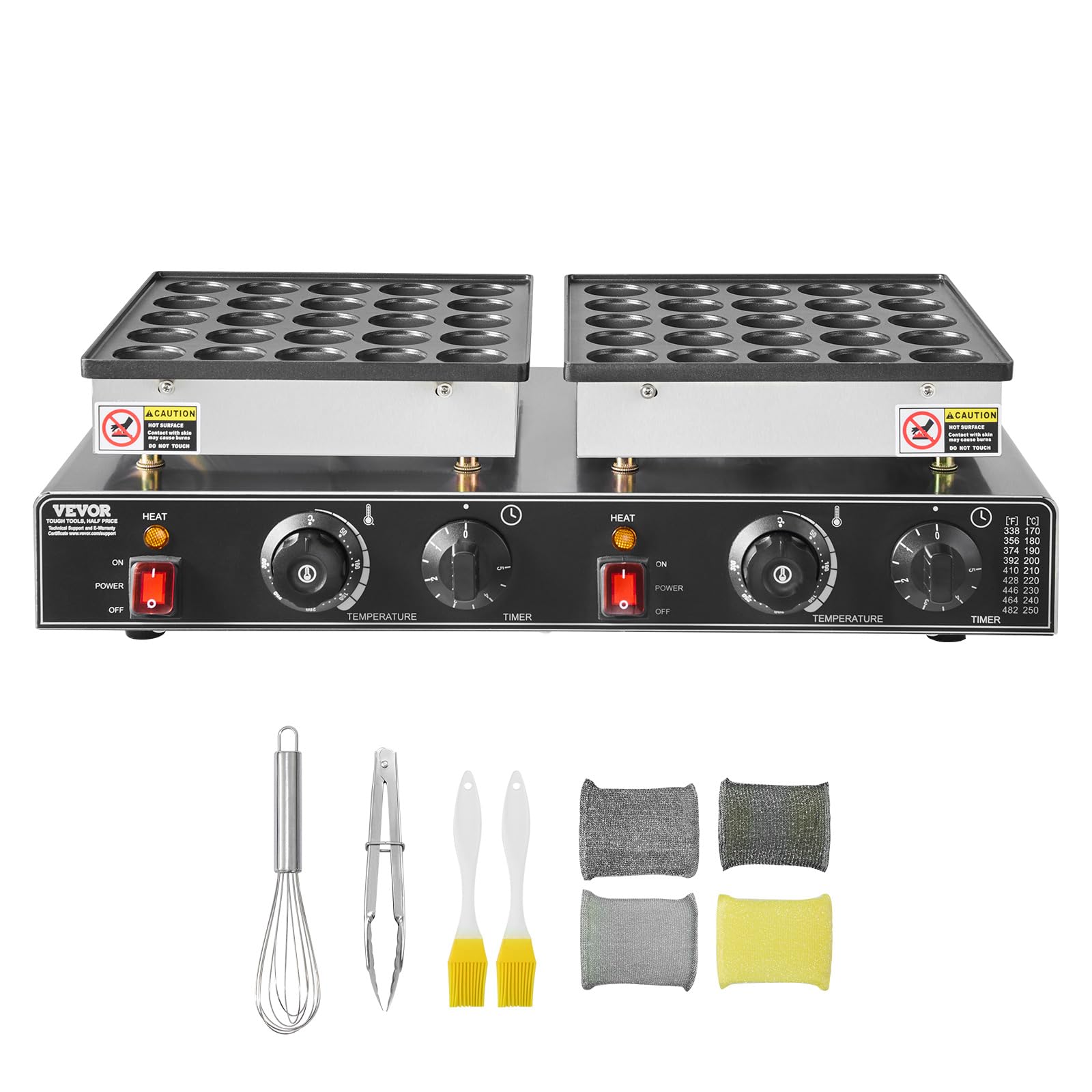 VEVOR Mini-crêpières hollandaises antiadhésives en acier inoxydable, 50 pcs, machine à crêpes Dorayaki électrique commerciale 1800 W, température et temps réglable, pour cuisine, restaurant, dessert