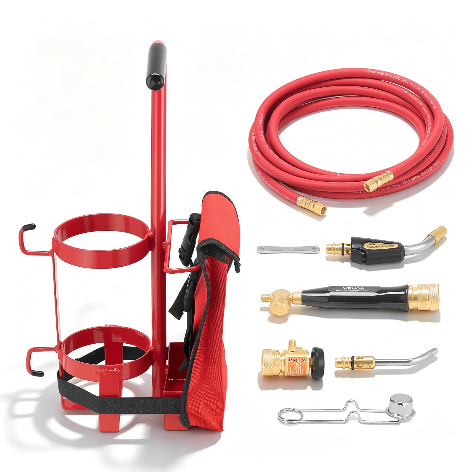 VEVOR Air Acetylene Torch Kit, Acetylene Gas Welding Tool with 11.8FT Rubber Hose, Self-Lighting Welding Tip &amp; CGA200 Regulator, Swirl Frame Brazing Torch Kit with Cylinder Stand for Metalworking