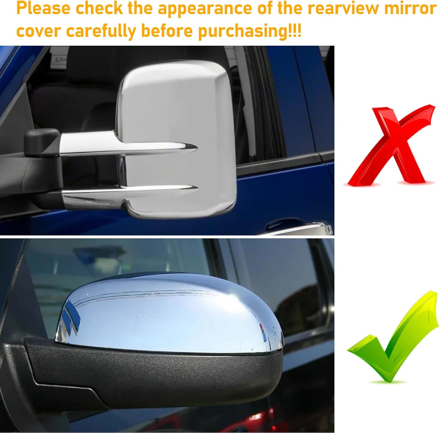 Moonlinks Compatible with Chevy Silverado Tahoe Suburban 2007-2014 LH & RH Side Mirror Cap Cover,Glossy Black Exterior View Upper Mirror Covers Replacement for GMC Sierra Yukon Cadillac Escalade ESV