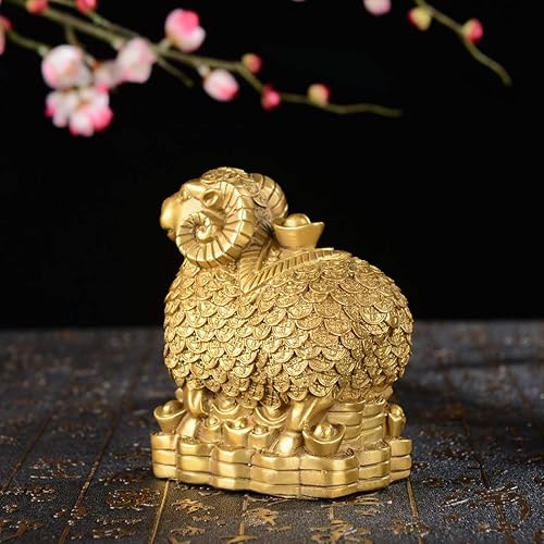 Miniatura 7 de Latón hecho a mano Fengshui dinero oveja estatua oro cabra riqueza estatuilla decoración escritorio ZD131