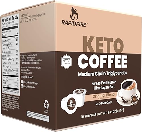 Miniatura 15 de Rapidfire Caramel Macchiato Cápsulas de café cetogénico de alto rendimiento, apoya la energía y el metabolismo, control de peso, taza K de una sola