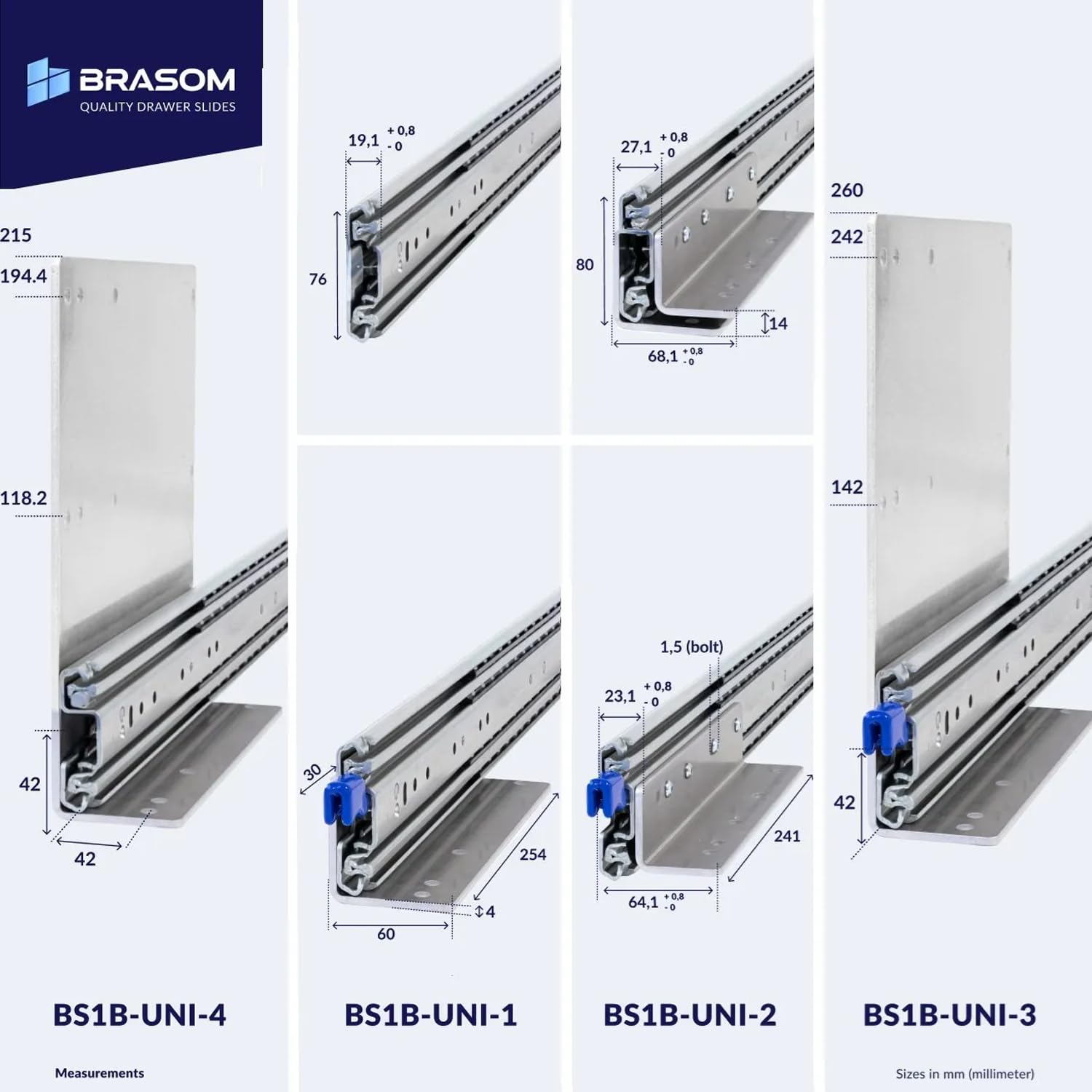 BRASOM Guide per cassetti con supporti per cassetti - Guide per cassetti da 300 mm, 250 kg, 12 pollici, Heavy Duty, bloccaggio in/fuori dal sistema di guide per cassetti, cuscinetti a sfera, sinistra