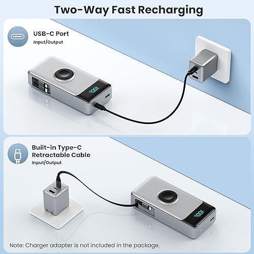 Miniatura 6 de Cargador portátil 5 en 1 para iPhone, banco de energía de 40800 mAh, cable retráctil integrado y cargador iWatch, batería de carga rápida PD QC4.0