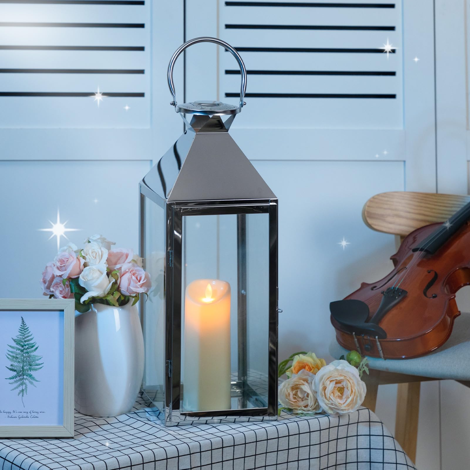 Hanging Hurricane Lanterns MATICO Decorative Candle Lantern Set Of 3 -  Stainless Steel Black Decorative Candle Holders Indoor Outdoor, image size:1601x1601