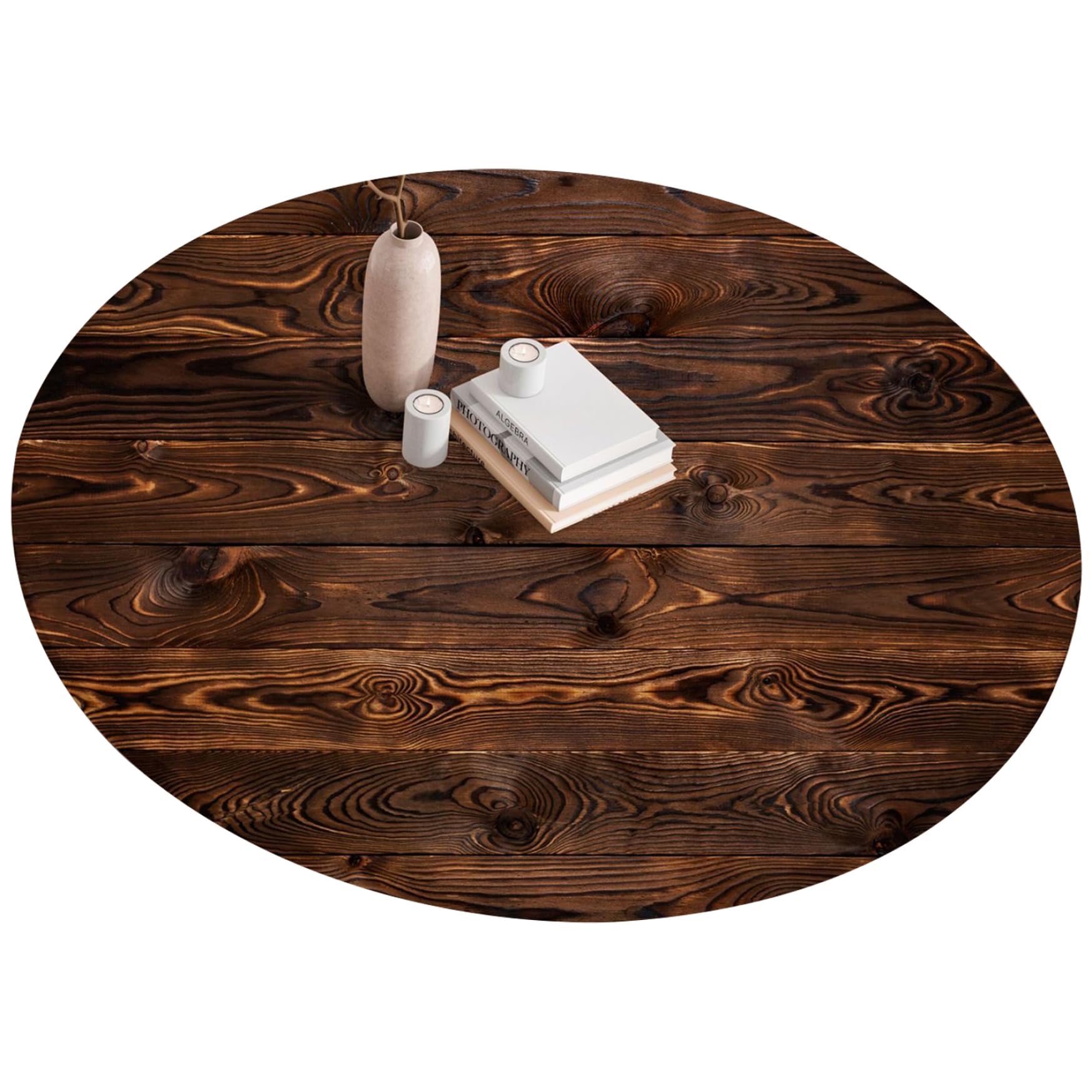 Nappe ronde élastique 130 cm bois anti-tache salle à manger
