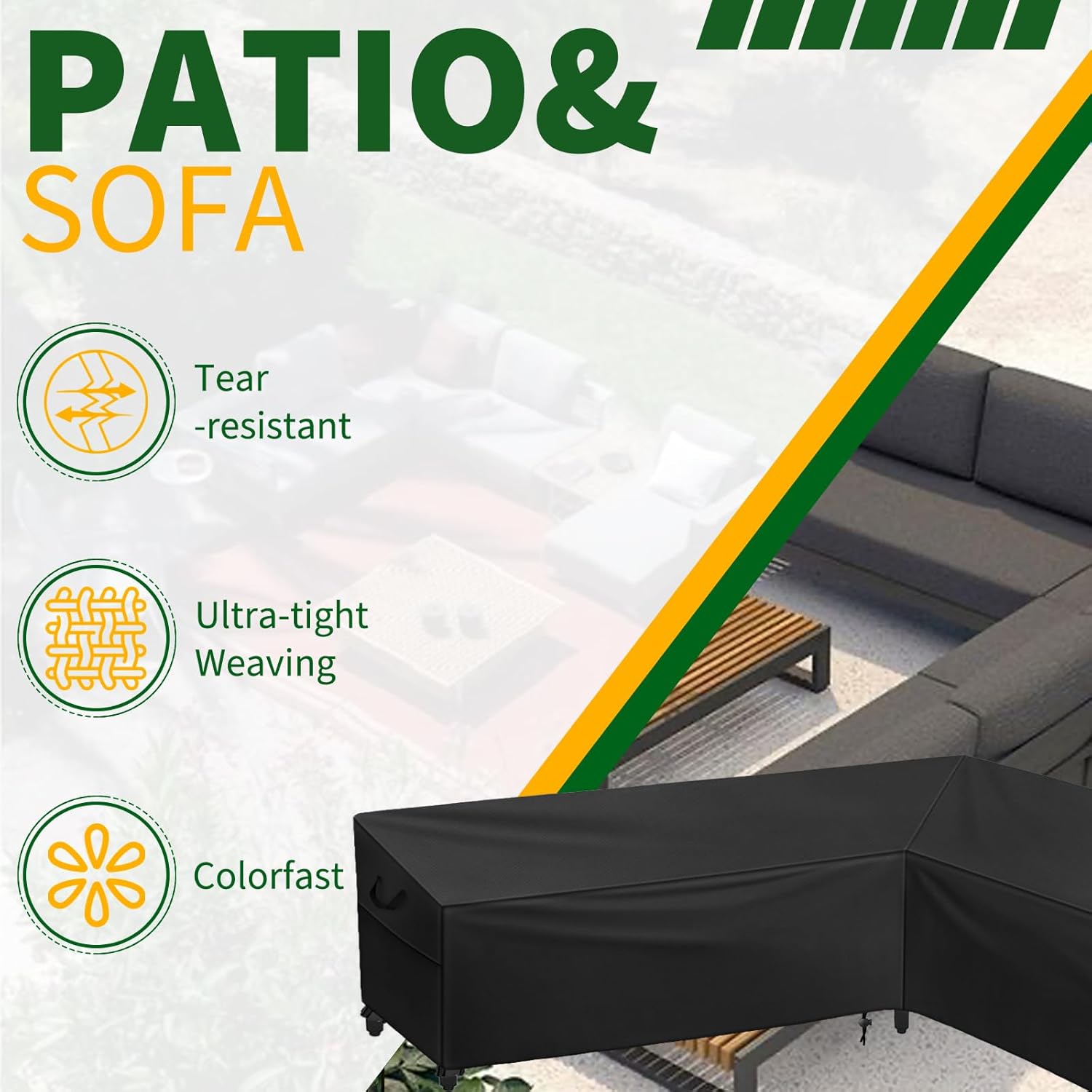Patio L-Shaped Right Facing Sofa Cover, 420D Oxford Outdoor Sectional Sofa Covers Waterproof Protector Garden Patio Furniture Covers (Black, 110/85"L x 32"W x 30"H)