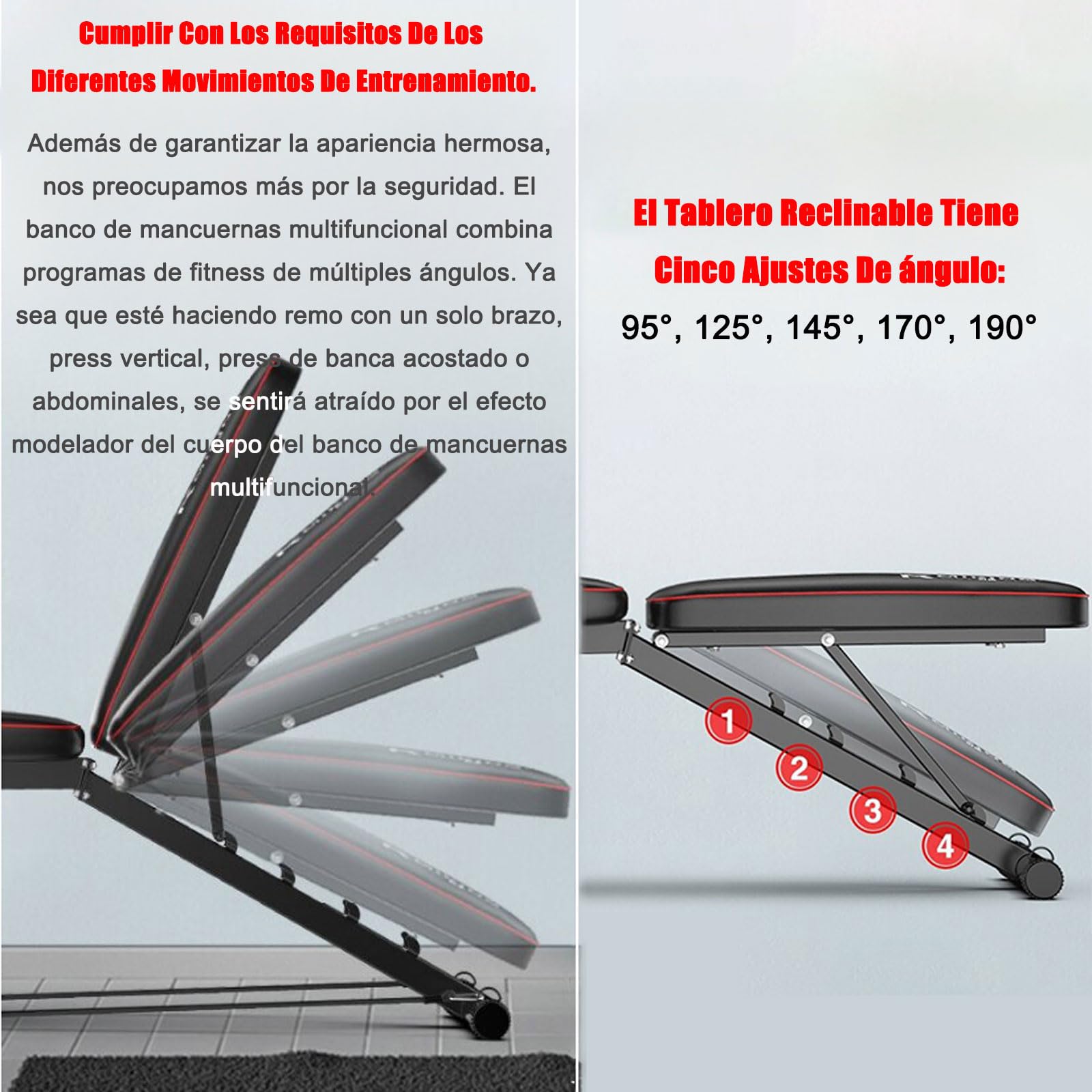 Banco de Pesas, Banco de Musculacion, Banco Abdominales, Entrenamiento de Cuerpo Completo Inclinación Declinación Elevación Plana, Press de Banco para GimnasioBlack,48 * 162 * 111CM