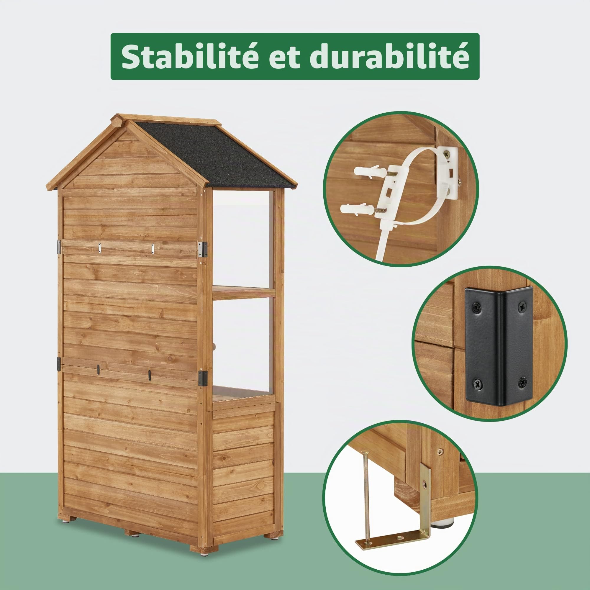 M MCombo Petite Armoire de Jardin en Bois Abri de Jardin extérieur Abri à Outils Serre résistante aux intempéries pour Balcon et terrasse 100 × 53 × 178 cm 0111 (Naturel)