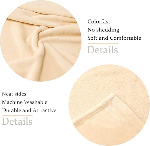 Miniatura 2 de NANPIPER manta de vellón, manta supersuave de franela, de tamaño queen, manta cómoda, mullida y lujosa de felpa de microfibra para cama, beige